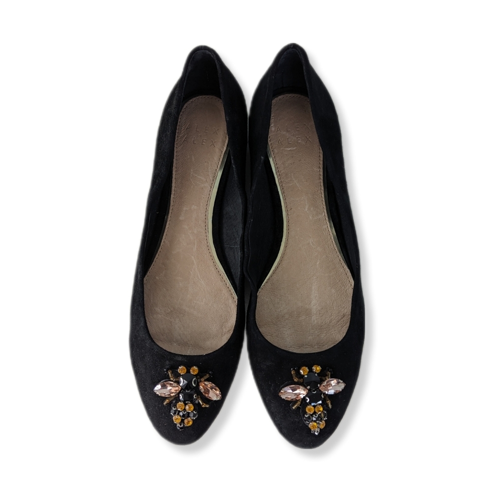 Alex + Alex Black Suede Rhinestone Bee Ballet Flats